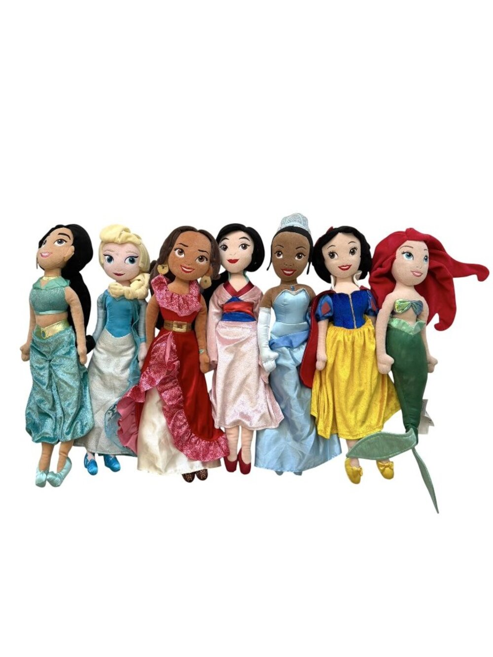 7 Disney Store 20" Princess Plush Tiana Snow White Elena Mulan Ariel Jasmine Lot